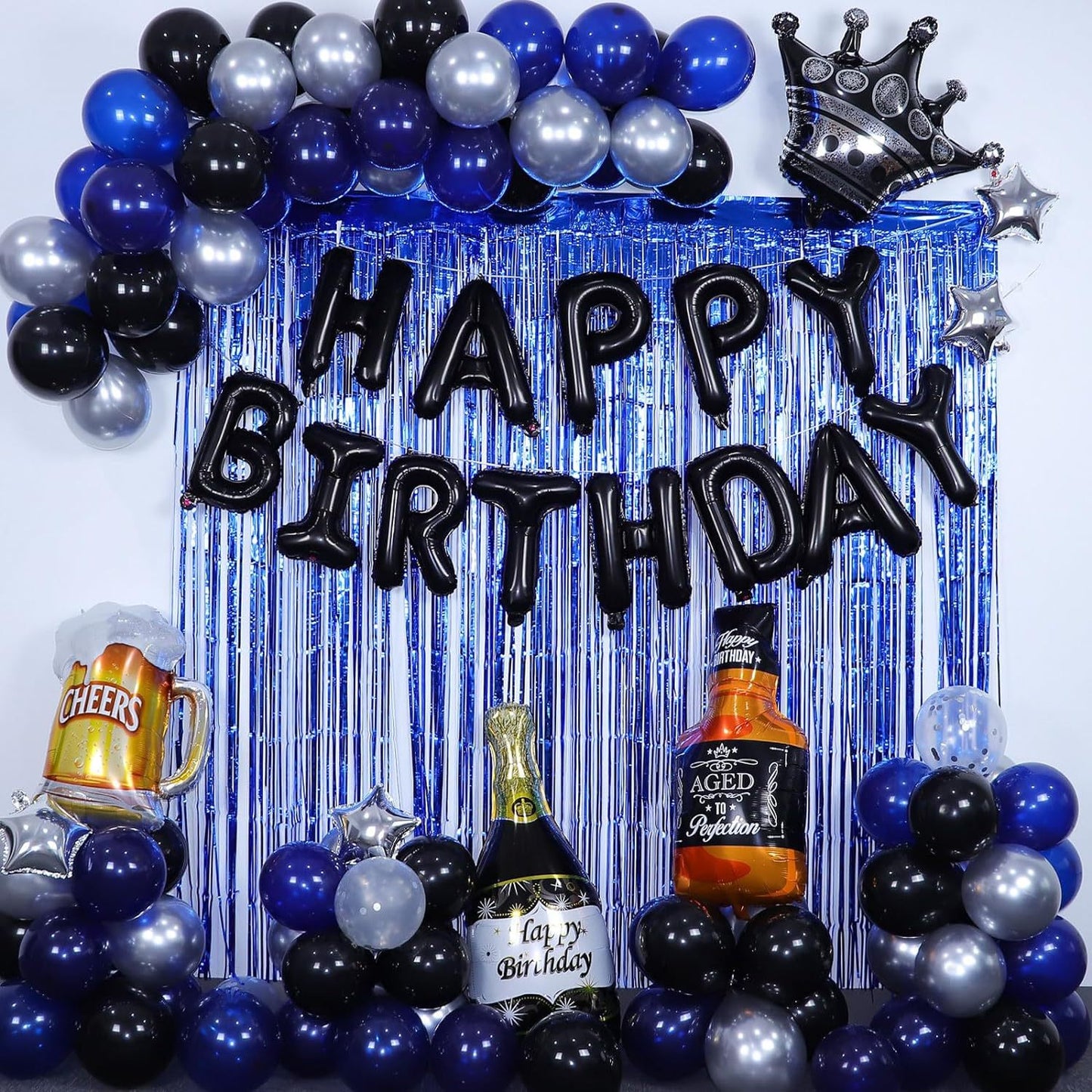 검정색과 파란색 남성용 생일 풍선 세트, 다양한 크기(18, 12, 10, 5인치), 라텍스 풍선 가랜드 아치 키트 (파티, 졸업식, 결혼식, 휴일, 생일 장식용)