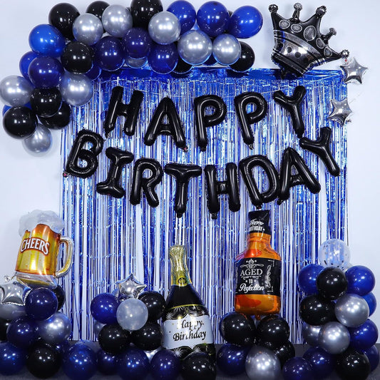 검정색과 파란색 남성용 생일 풍선 세트, 다양한 크기(18, 12, 10, 5인치), 라텍스 풍선 가랜드 아치 키트 (파티, 졸업식, 결혼식, 휴일, 생일 장식용)