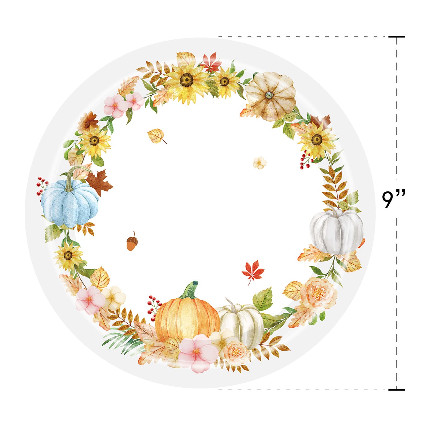 추수감사절 호박 & 단풍잎 디자인 일회용 식기 세트, 9인치 및 7인치 접시 (각 25개), 컵 25개, 냅킨 25개, 수저 25개 – 가을 휴일 파티 용품